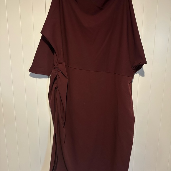 H&M Red Sheath Dress with Asymmetrical Neckline and Dolman Sleeves - Picture 9 of 9